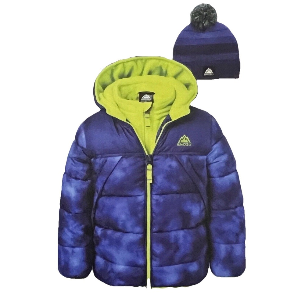 NEW! BOYS SNOZU HOODIE JACKET INNER FLEECE AND KNIT BEANIE BLUE,GREEN SIZE 6